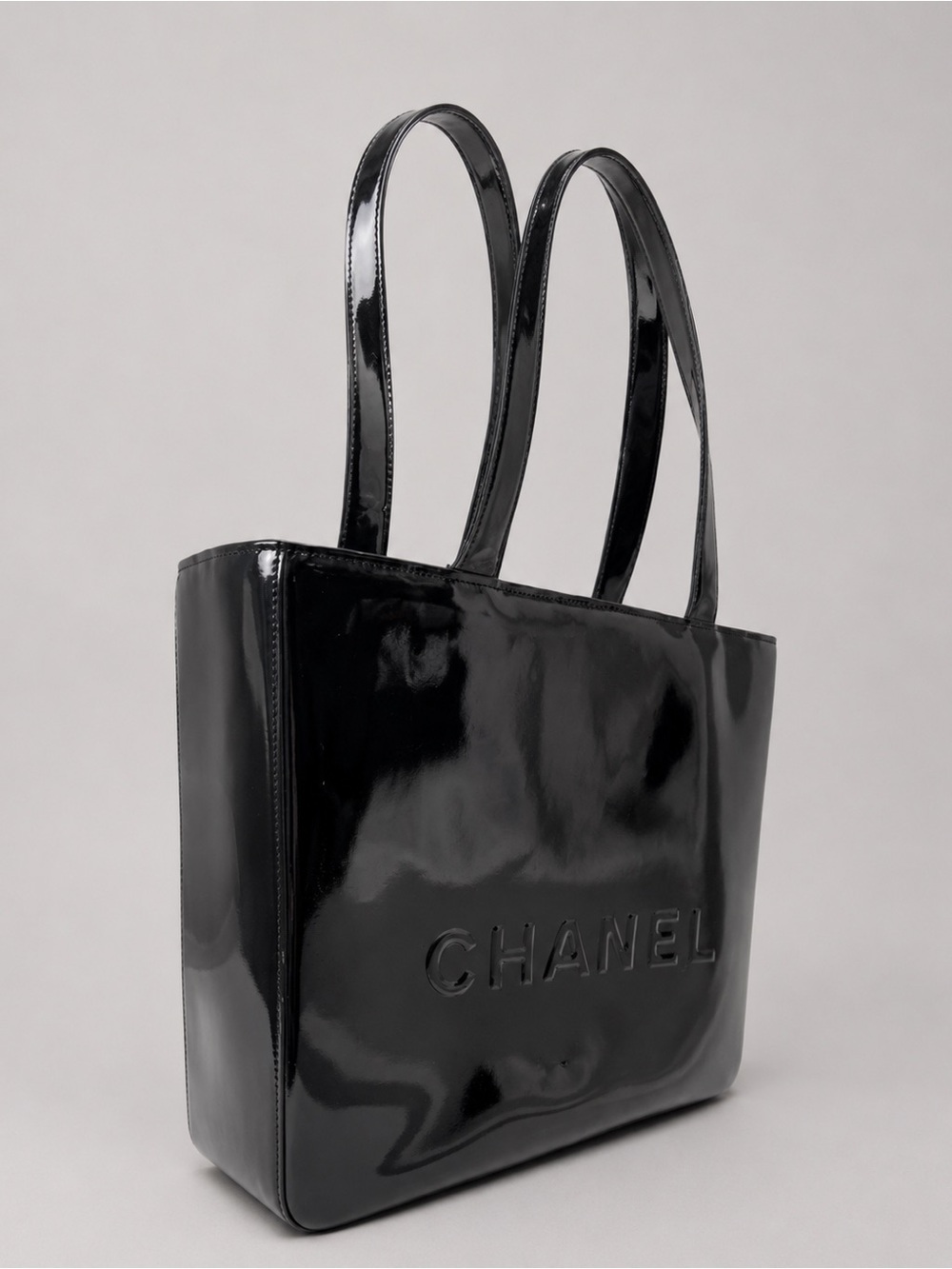 Chanel Logo Patent Leather Tote Bag